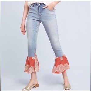 Pilcro and the Letterpress Light Blue Jeans with Orange Floral Hem